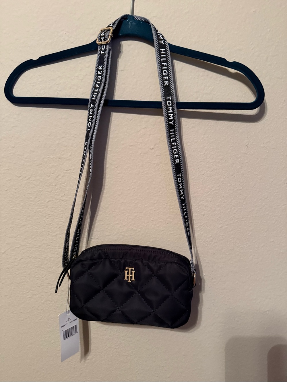 Tommy Hilfiger Black Quilted Crossbody with Branded Webbing Strap